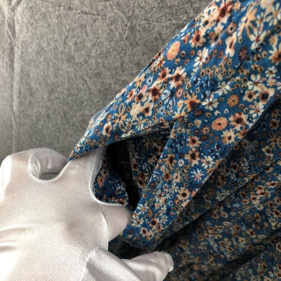 Sonoma Tiered Maxi Dress Womens 3X Blue Floral Short Sleeve V-Neck Button Front - Picture 8 of 10